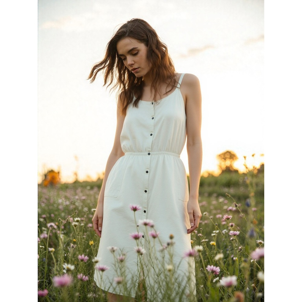 2/$30 Old Navy Midi Sun Dress Sz XL White Button Front Linen Blend Resort Beachy